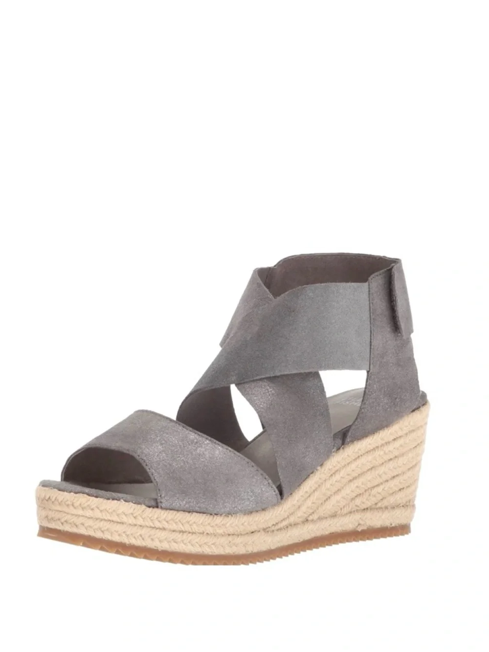 EILEEN FISHER Metallic Grey Suede Willow Wedge Espadrille Sandals